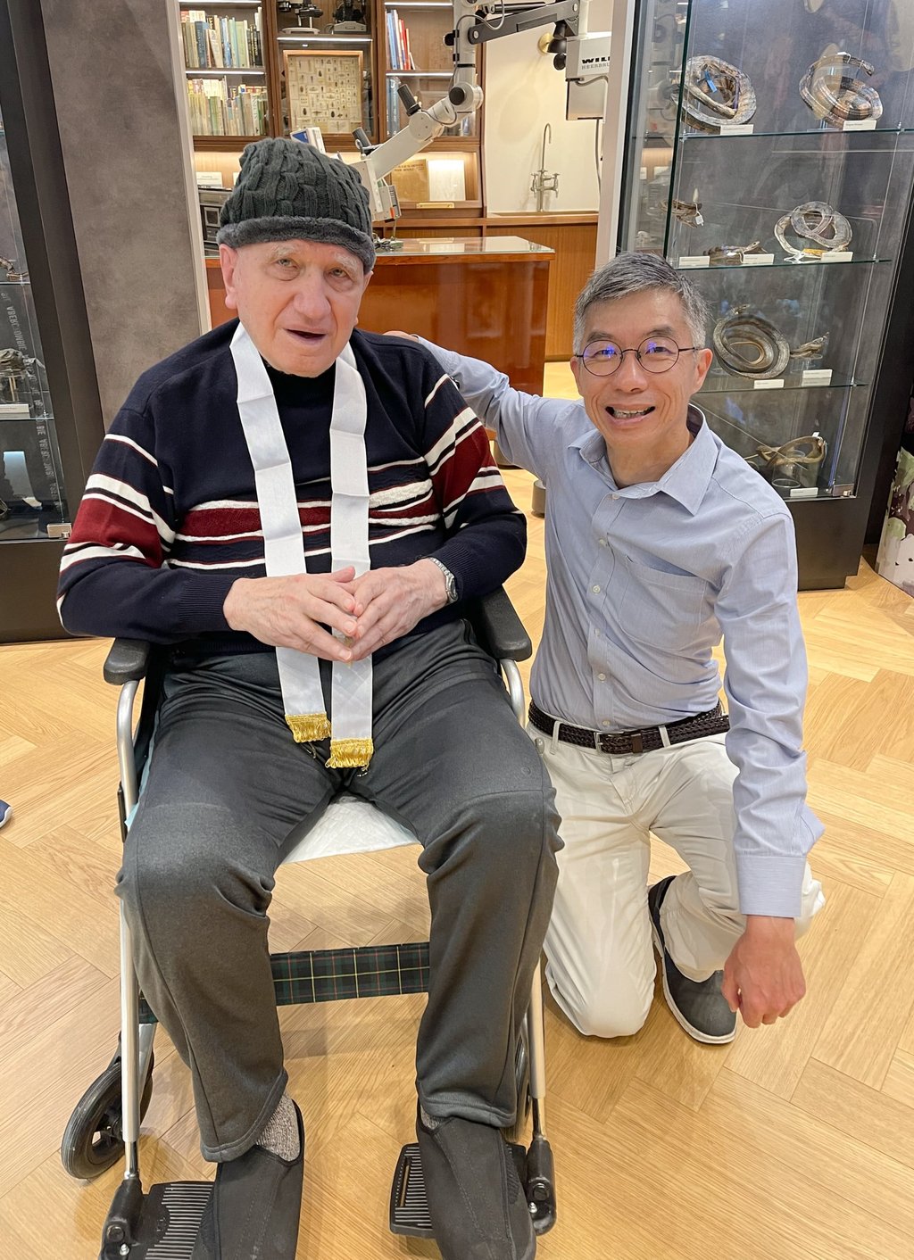 Lau with his former biology teacher Father Anthony Bogadek in the St Louis School Biology Museum, 2023. Photo: courtesy Michael Lau Lau with his former biology teacher Father Anthony Bogadek in the St Louis School Biology Museum, 2023. Photo: courtesy Michael Lau