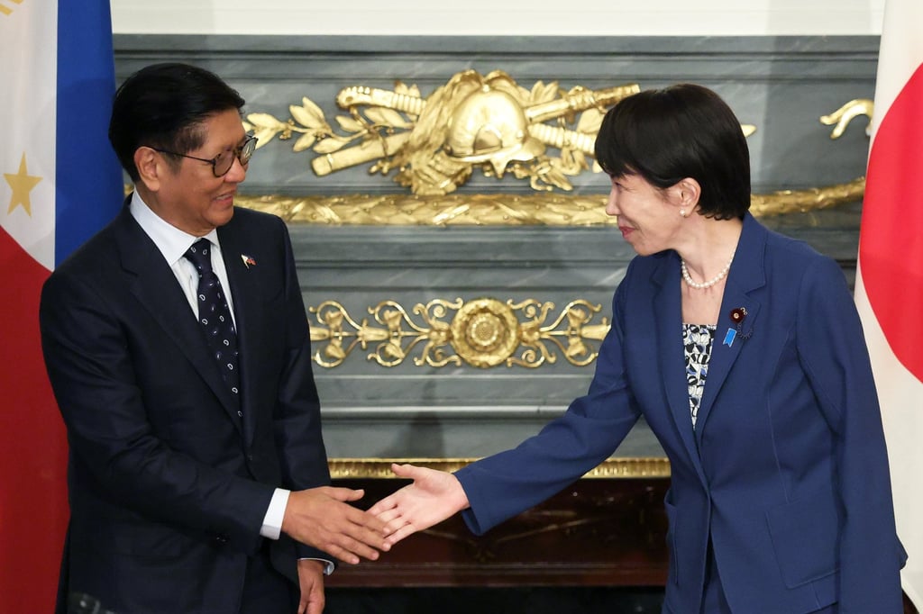 Philippine President Ferdinand Marcos Jnr and Japanese Prime Minister Sanae Takaichi shake hands before a summit meeting in Tokyo, Japan, on May 28. Photo: EPA Philippine President Ferdinand Marcos Jnr and Japanese Prime Minister Sanae Takaichi shake hands before a summit meeting in Tokyo, Japan, on May 28. Photo: EPA