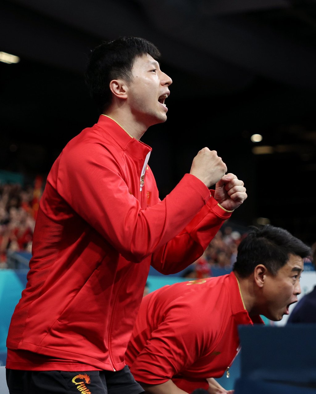 Ma Long (left) and coach Wang Hao at the team final at the Paris Olympics. Photo: Xinhua Ma Long (left) and coach Wang Hao at the team final at the Paris Olympics. Photo: Xinhua