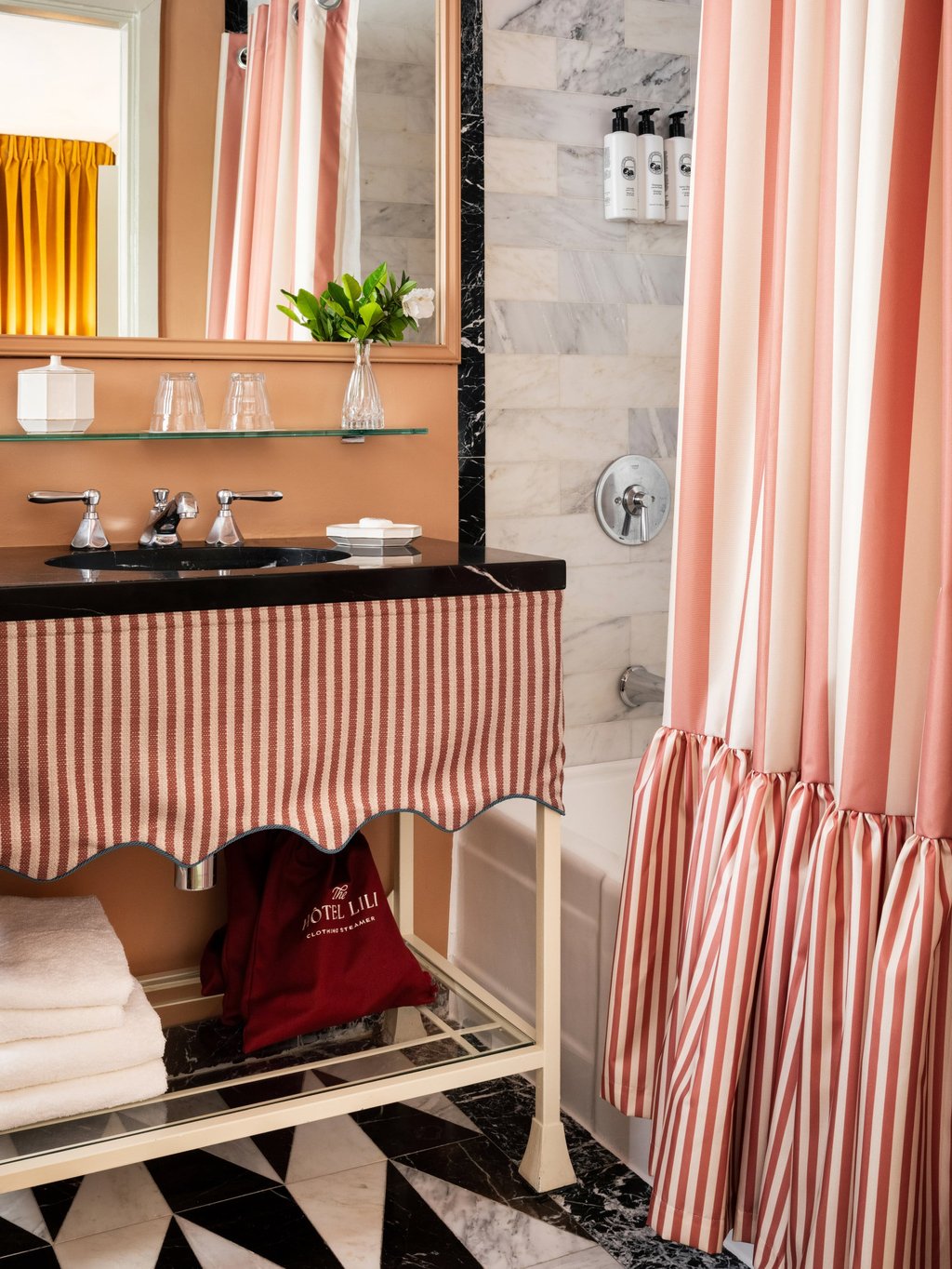 More stripes in the bathrooms of The Hôtel Lili. Photo: Handout More stripes in the bathrooms of The Hôtel Lili. Photo: Handout
