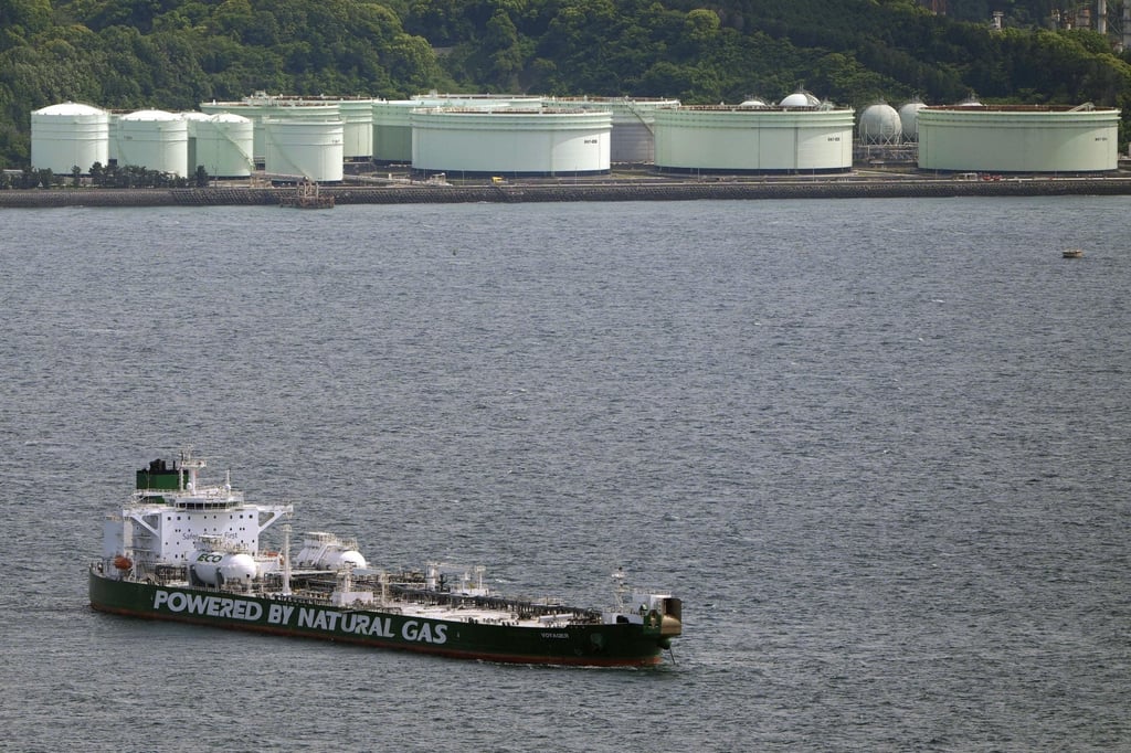 A tanker in waters off Imabari, Japan’s Ehime prefecture, carrying crude oil produced from the Sakhalin 2 oil and natural gas development project in the Russian Far East. Photo: Kyodo A tanker in waters off Imabari, Japan’s Ehime prefecture, carrying crude oil produced from the Sakhalin 2 oil and natural gas development project in the Russian Far East. Photo: Kyodo