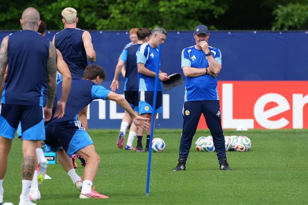 Scotland manager Steve Clarke (right) takes a training session ahead of the match against Haiti. Photo: Xinhua Scotland manager Steve Clarke (right) takes a training session ahead of the match against Haiti. Photo: Xinhua