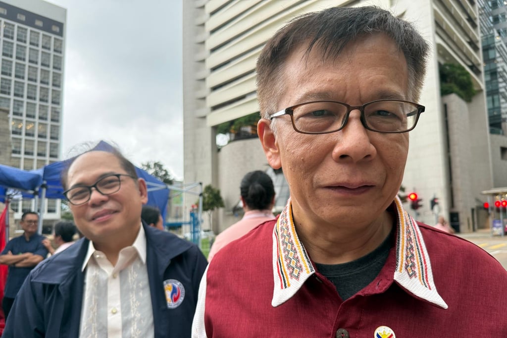 Secretary of the Department of Migrant Workers Hans Leo Cacdac (right) and Philippine labour attache Cesar Chavez at the Chater Road celebration of the Philippines’ 128th Independence Day on Sunday. Photo: Mary Ann Benitez Secretary of the Department of Migrant Workers Hans Leo Cacdac (right) and Philippine labour attache Cesar Chavez at the Chater Road celebration of the Philippines’ 128th Independence Day on Sunday. Photo: Mary Ann Benitez