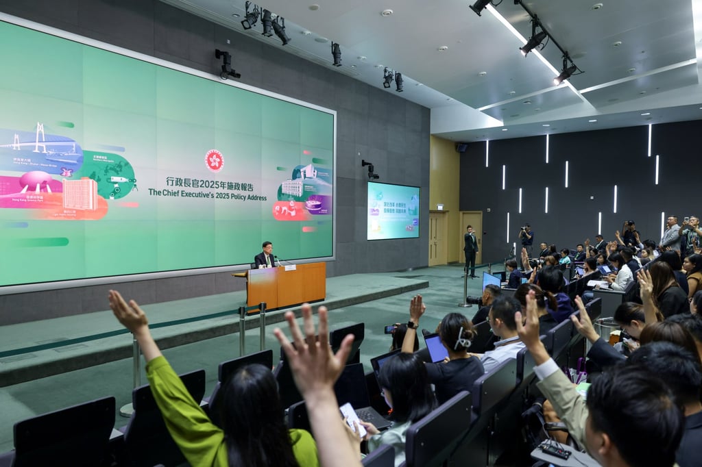 Chief Executive John Lee attends a press conference to explain his 2025 policy address at the government headquarters in Tamar on September 17, 2025. Photo: Nora Tam Chief Executive John Lee attends a press conference to explain his 2025 policy address at the government headquarters in Tamar on September 17, 2025. Photo: Nora Tam