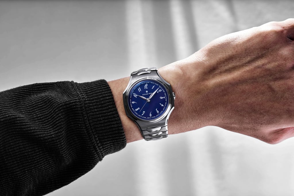 The Inflection from Atelier Wen, with a blue grand feu enamel dial. Photo: Handout The Inflection from Atelier Wen, with a blue grand feu enamel dial. Photo: Handout