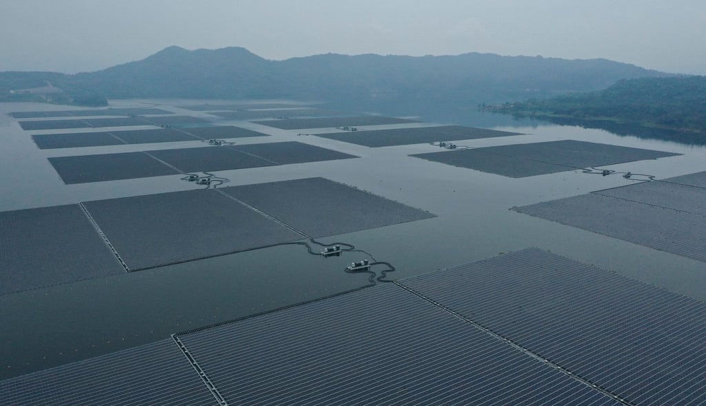 Cirata Solar Floating Photovoltaic Power Plant is set up on Cirata Reservoir in Purwakarta, West Java, Indonesia. Photo: EPA-EFE