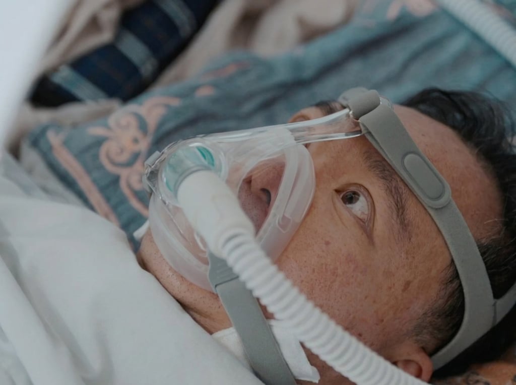Cai Lei, above, pictured attached to medical equipment in a hospital bed. Photo: Yitiao Cai Lei, above, pictured attached to medical equipment in a hospital bed. Photo: Yitiao