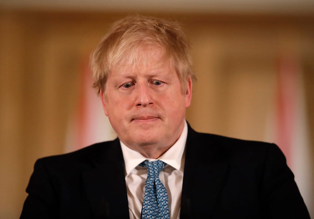 A photo from March 2020 of a harried then-British prime minister Boris Johnson giving a news conference about the ongoing situation with the Covid-19 pandemic. Photo: AP A photo from March 2020 of a harried then-British prime minister Boris Johnson giving a news conference about the ongoing situation with the Covid-19 pandemic. Photo: AP