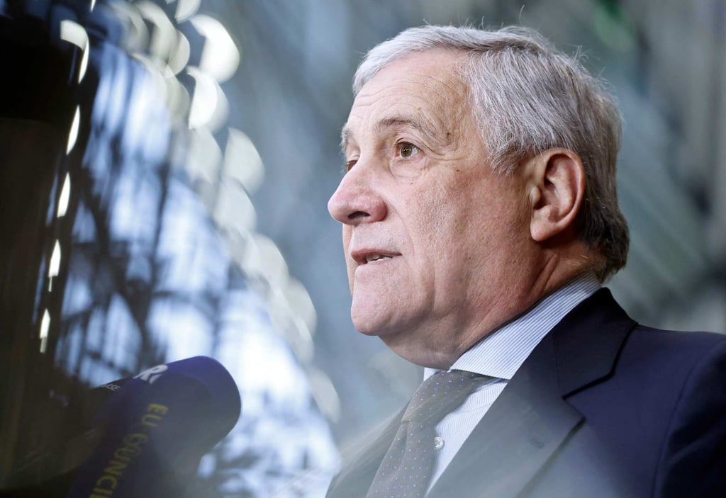 Italy’s foreign minister Antonio Tajani talks to journalists ahead of a EU Foreign Affairs Council meeting in Brussels on January 29. Photo: AFP