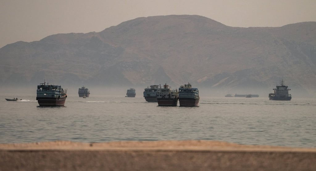Ships waiting to transit through the Strait of Hormuz are seen from Musandam, Oman, on Friday. Photo: Reuters Ships waiting to transit through the Strait of Hormuz are seen from Musandam, Oman, on Friday. Photo: Reuters