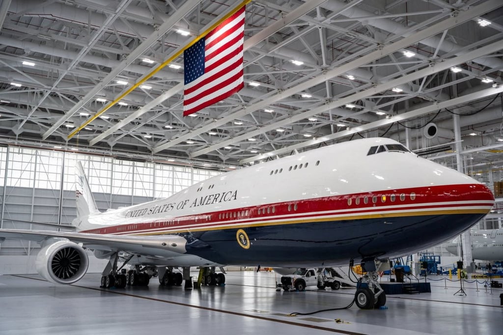 The VC-25B Bridge aircraft sits at Joint Base Andrews on Friday. Photo: US Air Force via Reuters