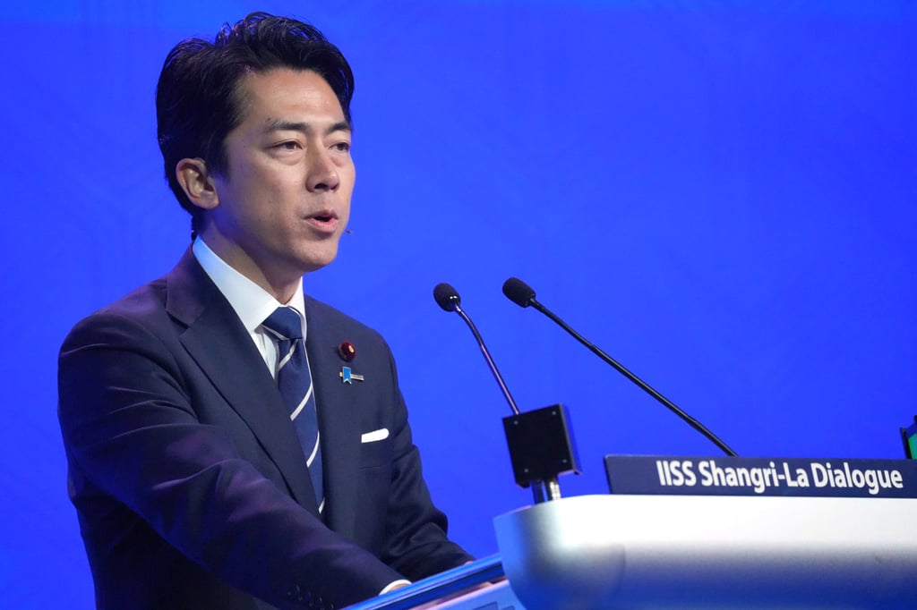 Japan’s Defence Minister Shinjiro Koizumi delivers a speech during the Shangri-La Dialogue in Singapore on May 31. Photo: AP Japan’s Defence Minister Shinjiro Koizumi delivers a speech during the Shangri-La Dialogue in Singapore on May 31. Photo: AP