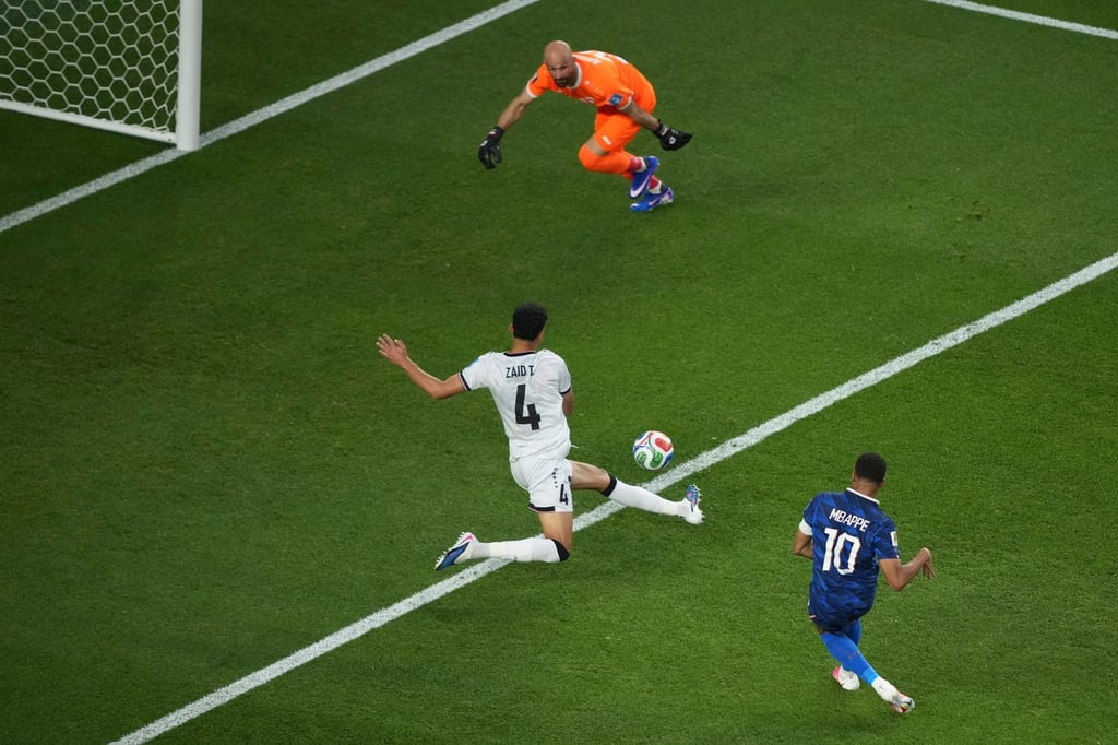 Frenchman Kylian Mbappe scored his team's second goal against Iraq. Photo: AP