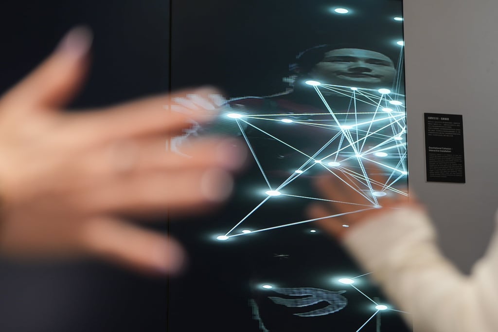 An interactive display at the Design Connects GBA exhibition at Hong Kong Design Centre in 2025. Martin Sorrell thinks headcounts in the creative and design industries will shrink, but also predicts the need for talent to manage and quality‑control AI‑generated material. Photo: Eugene Lee