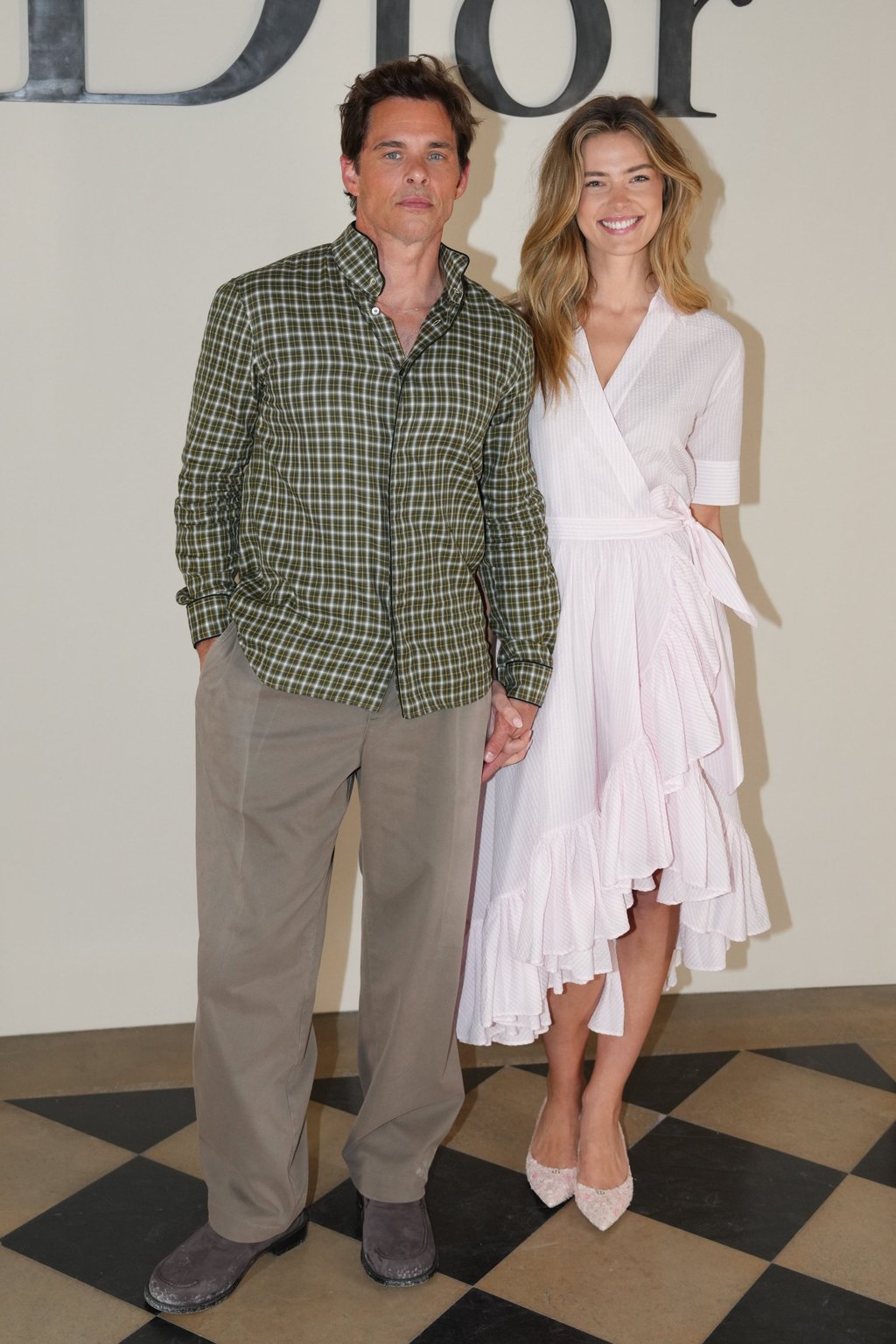 James Marsden and Frederique Brons at the photo call for the Dior Homme spring/summer 2027 collection, presented in Paris on June 24. Photo: AP