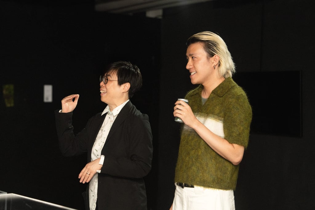 Featured artist Anson Mak (left) and Eaton HK’s director of culture Joseph Chen are pictured at the “Offline Memories” exhibition. Photo: Eaton HK
