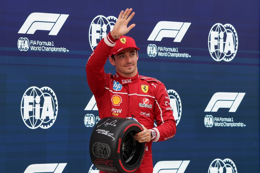 Ferrari’s Monégasque driver Charles Leclerc salutes the crowd after qualifying in pole position for the 2025 Hungarian Grand Prix. Photo: Xinhua