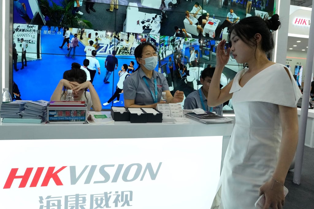 A Hikvision display is seen at the Security China 2023 exhibition in Beijing. Photo: AP
