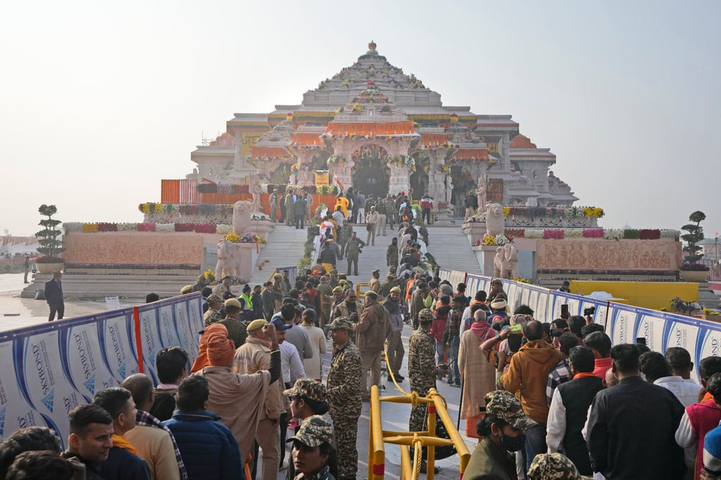 Devotees queue to enter the newly opened Ram Temple in Ayodhya on January 23, 2024. Photo: AP Devotees queue to enter the newly opened Ram Temple in Ayodhya on January 23, 2024. Photo: AP