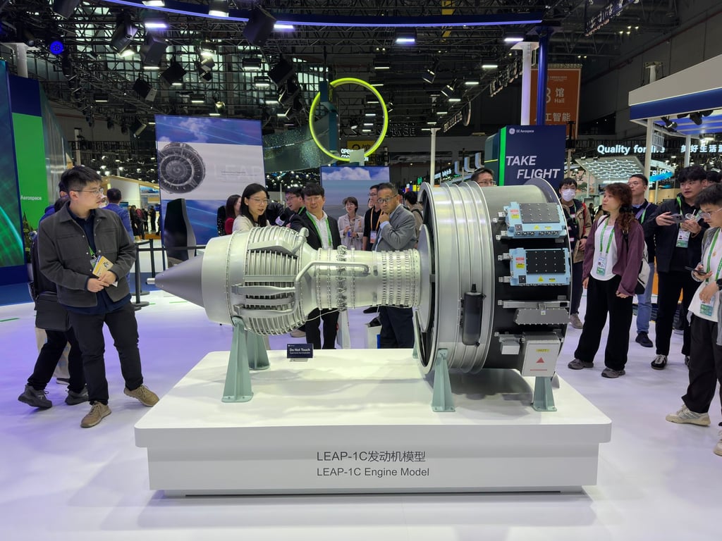 A model of the Leap-1C engine, used exclusively to power the C919 airliner, on display at the China International Import Expo in Shanghai on November 8. Photo: Frank Chen A model of the Leap-1C engine, used exclusively to power the C919 airliner, on display at the China International Import Expo in Shanghai on November 8. Photo: Frank Chen