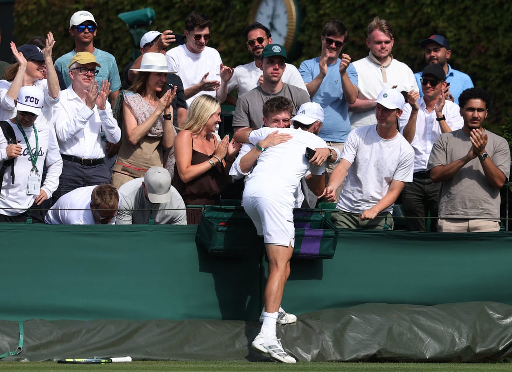 Jacob Fearnley celebrates with his team after winning his first round match against Alex Michelsen of the US on June 30. Photo: Reuters Jacob Fearnley celebrates with his team after winning his first round match against Alex Michelsen of the US on June 30. Photo: Reuters