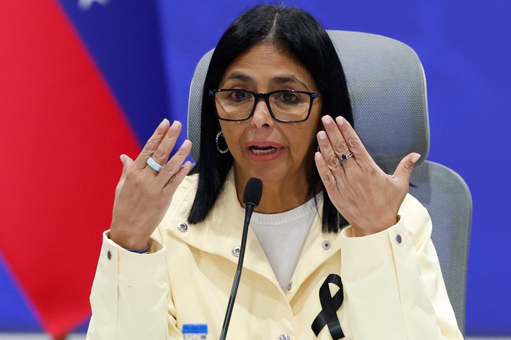 Venezuela’s acting President Delcy Rodríguez speaks during a press conference in Caracas on Thursday. Photo: AP