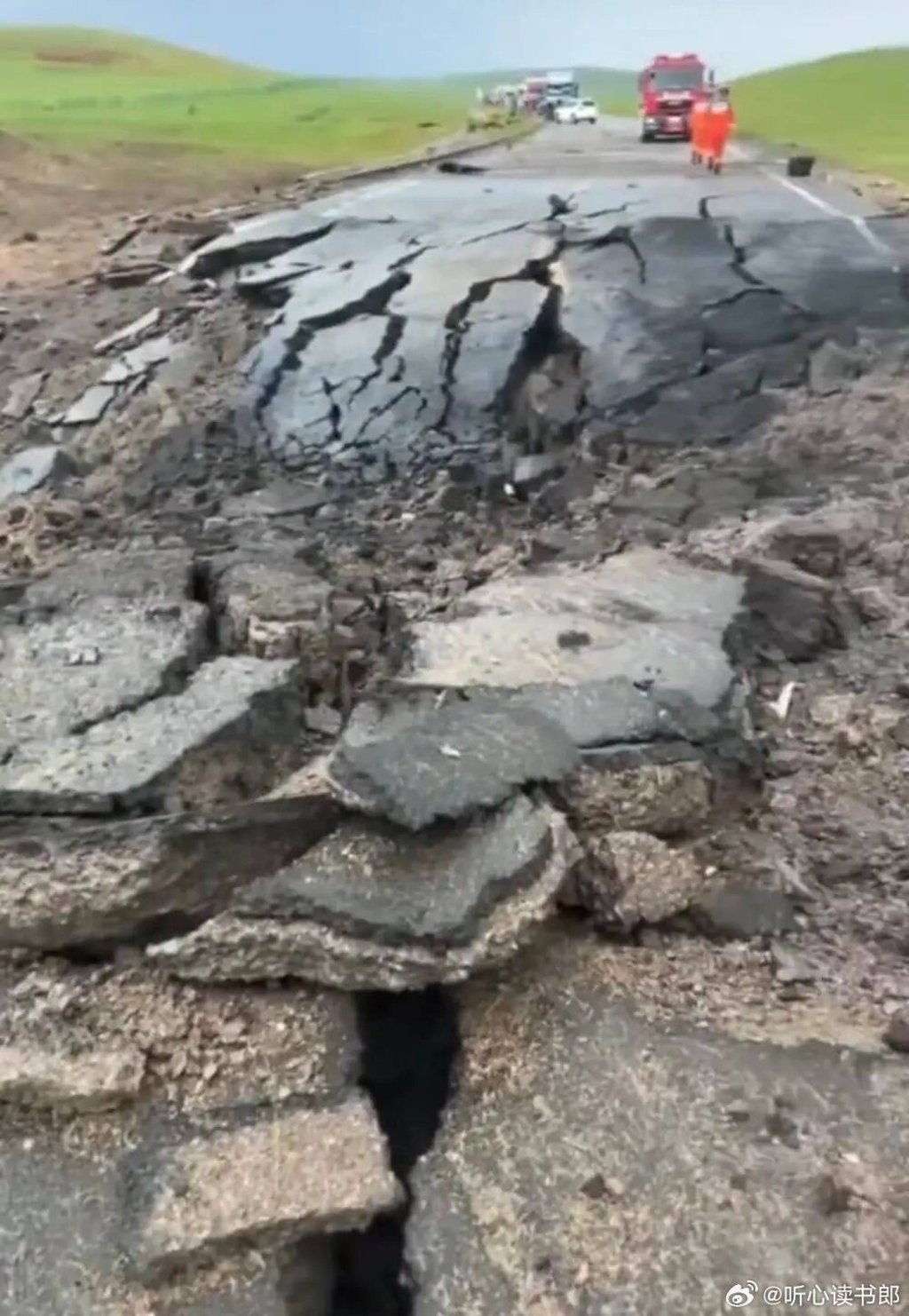 A section of damaged road pictured after the accident. Photo: Handout A section of damaged road pictured after the accident. Photo: Handout