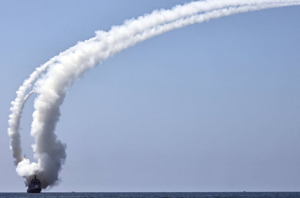 Multiple cruise missiles are test launched from a North Korean destroyer on Friday in this picture released by Pyongyang’s official Korean Central News Agency. Photo: KCNA/Reuters