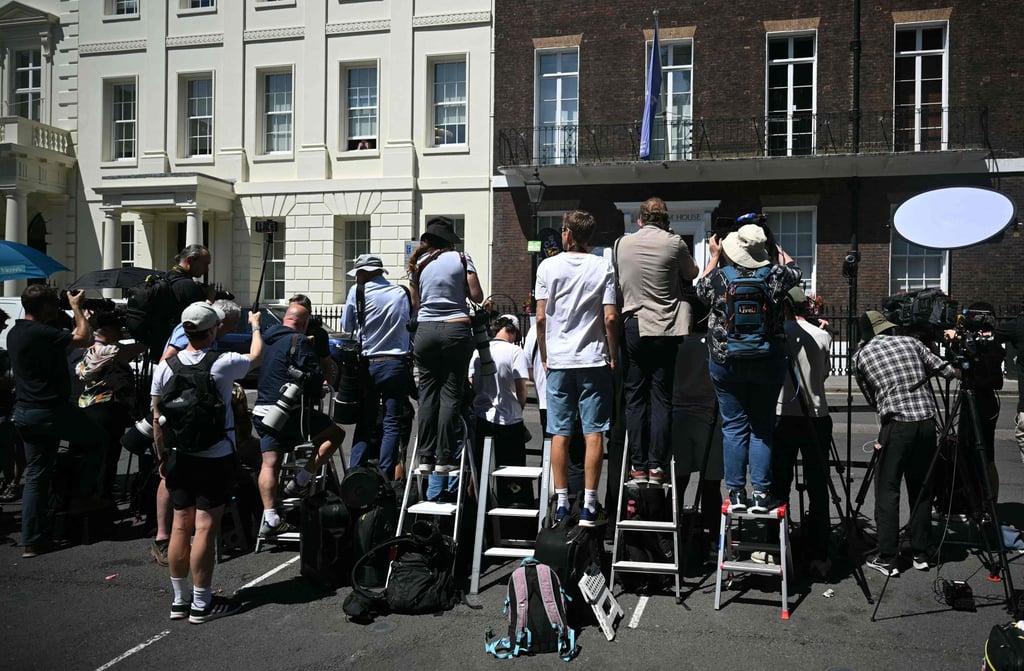 Media gather for the arrival of Britain’s Prince Harry at Chatham House in central London on Tuesday. Photo: AFP Media gather for the arrival of Britain’s Prince Harry at Chatham House in central London on Tuesday. Photo: AFP