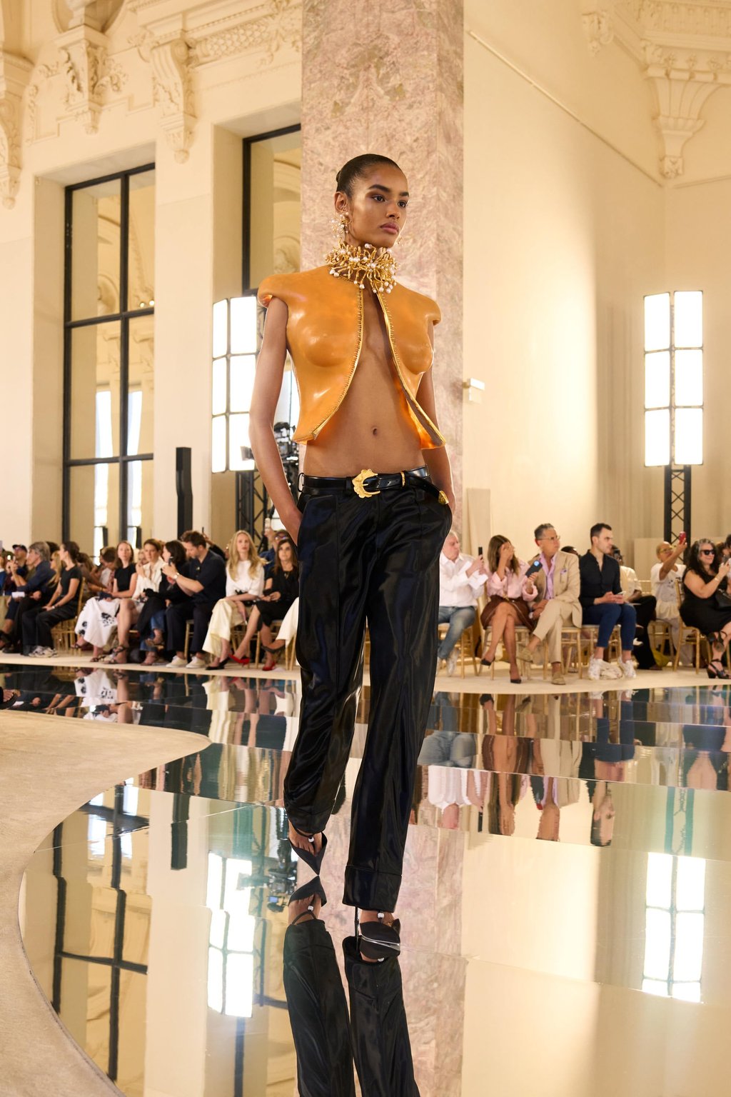 Materials such as silicone dominated the Schiaparelli collection. Photo: Handout Materials such as silicone dominated the Schiaparelli collection. Photo: Handout