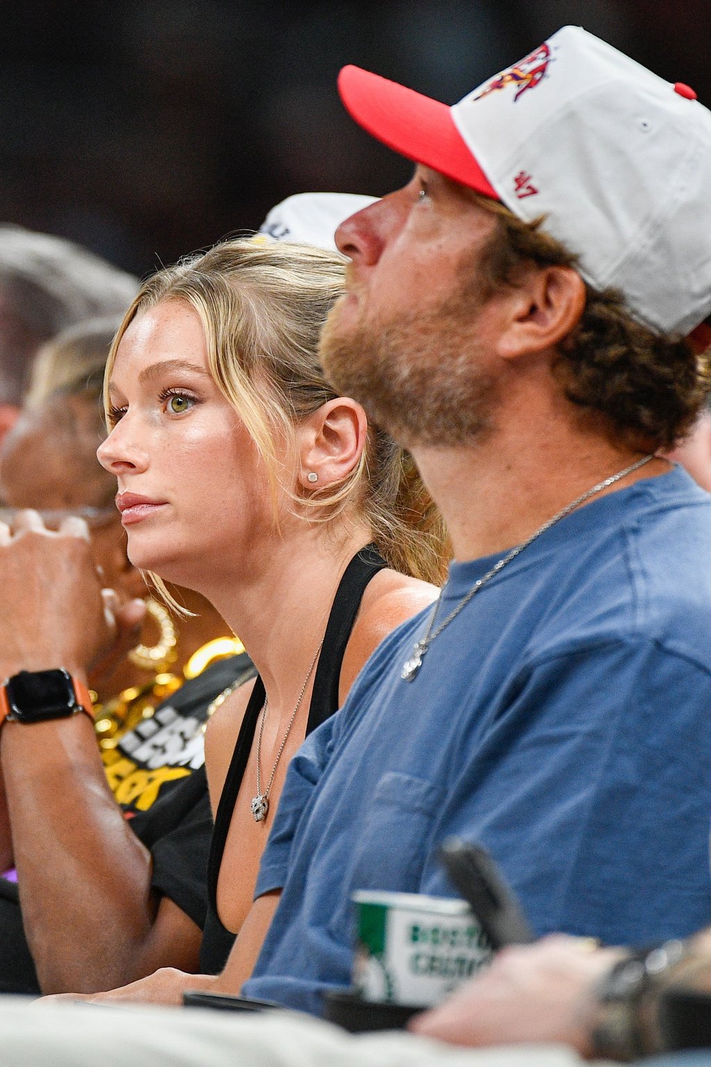 Dave Portnoy and Camryn D’Aloia at a WNBA game between the Indiana Fever and Connecticut Sun in Boston in July 2025. Photo: Getty Images Dave Portnoy and Camryn D’Aloia at a WNBA game between the Indiana Fever and Connecticut Sun in Boston in July 2025. Photo: Getty Images