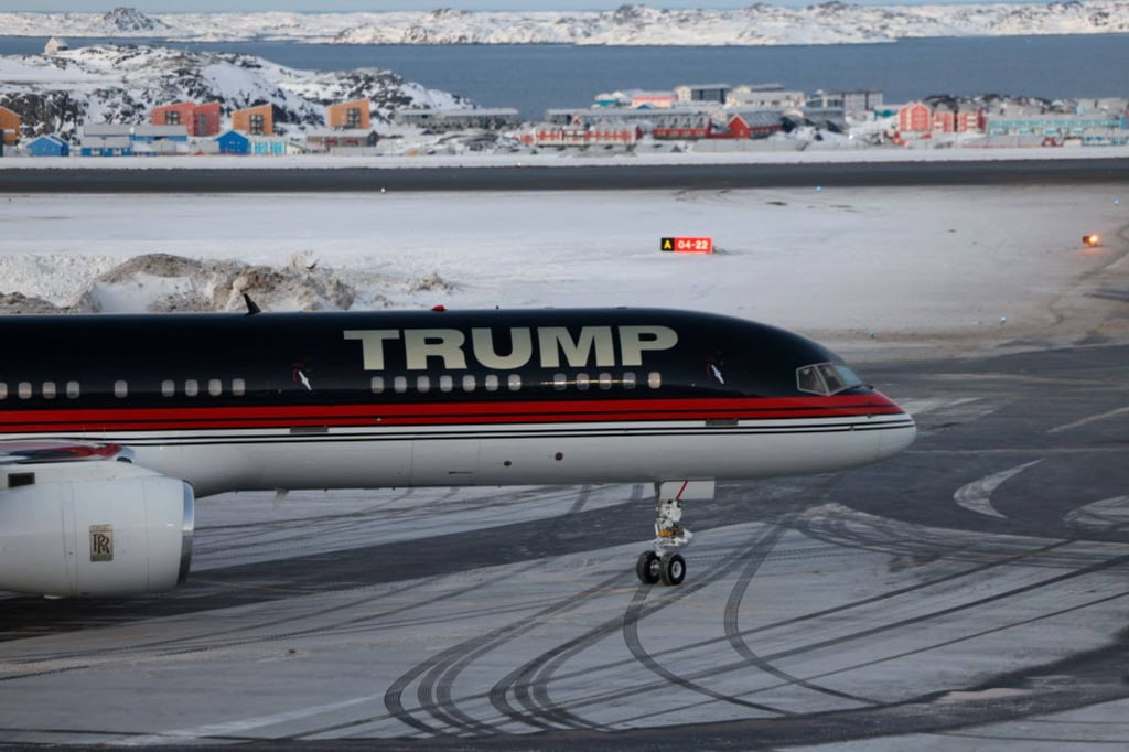 A Trump-branded aircraft arrives in Nuuk, Greenland, in January 2025. Photo: AFP A Trump-branded aircraft arrives in Nuuk, Greenland, in January 2025. Photo: AFP