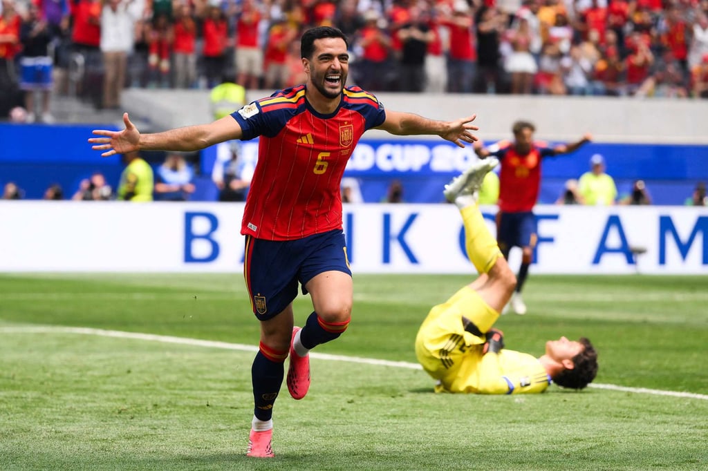 Mikel Merino leaving after scoring his winning goal for Spain against Belgium. Photo: Getty Images Mikel Merino leaving after scoring his winning goal for Spain against Belgium. Photo: Getty Images