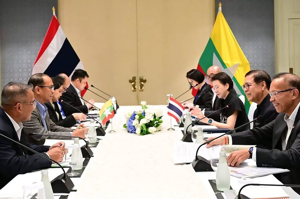 Thailand’s Foreign Minister Sihasak Phuangketkeow (right) meets his Myanmar counterpart U Tin Maung Swe on Saturday, a day before an informal meeting with Asean foreign ministers in Bangkok. Photo: Thailand’s Ministry of Foreign Affairs/AFP Thailand’s Foreign Minister Sihasak Phuangketkeow (right) meets his Myanmar counterpart U Tin Maung Swe on Saturday, a day before an informal meeting with Asean foreign ministers in Bangkok. Photo: Thailand’s Ministry of Foreign Affairs/AFP