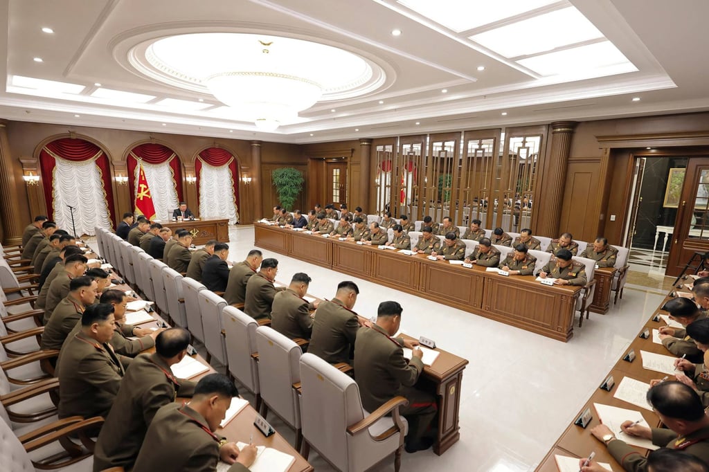 Kim Jong-un presides over a meeting of the ruling Workers’ Party of Korea’s Central Military Commission in Pyongyang on Thursday. Photo: KCNA/KNS/AFP Kim Jong-un presides over a meeting of the ruling Workers’ Party of Korea’s Central Military Commission in Pyongyang on Thursday. Photo: KCNA/KNS/AFP