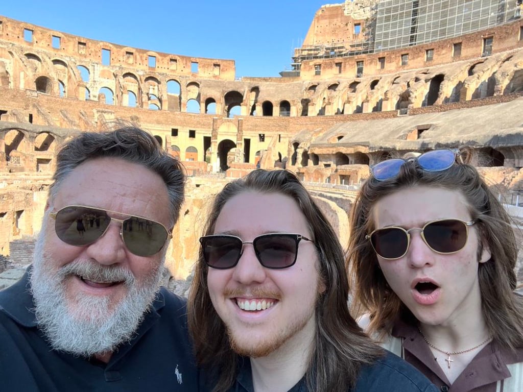 Russell Crowe and his two sons, Charles (middle), and Tennyson (right), in 2022. Photo: @russellcrowe/X Russell Crowe and his two sons, Charles (middle), and Tennyson (right), in 2022. Photo: @russellcrowe/X