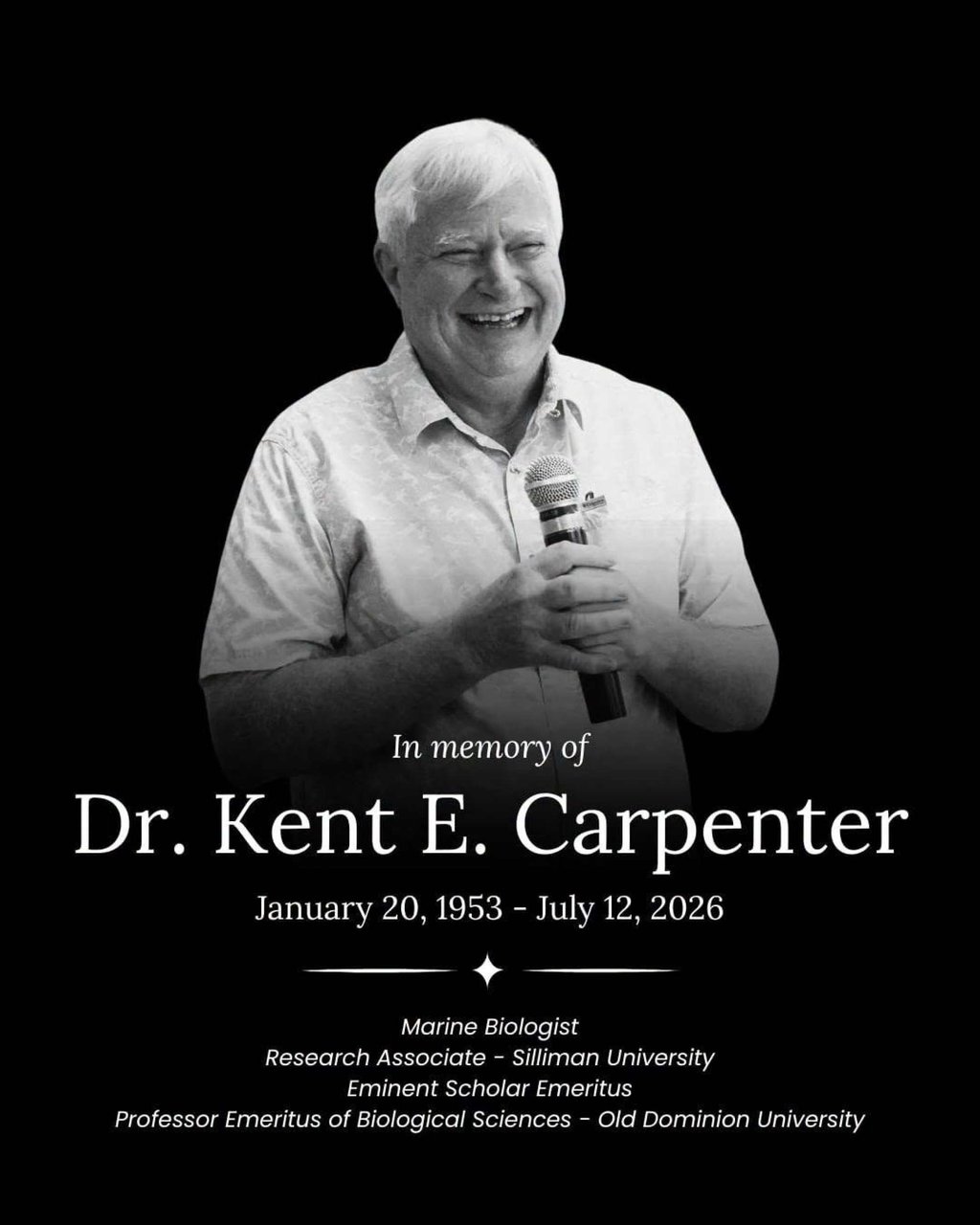 Silliman University posts a memorial to Kent Carpenter on social media. Photo: Facebook/SillimanUniversity Silliman University posts a memorial to Kent Carpenter on social media. Photo: Facebook/SillimanUniversity