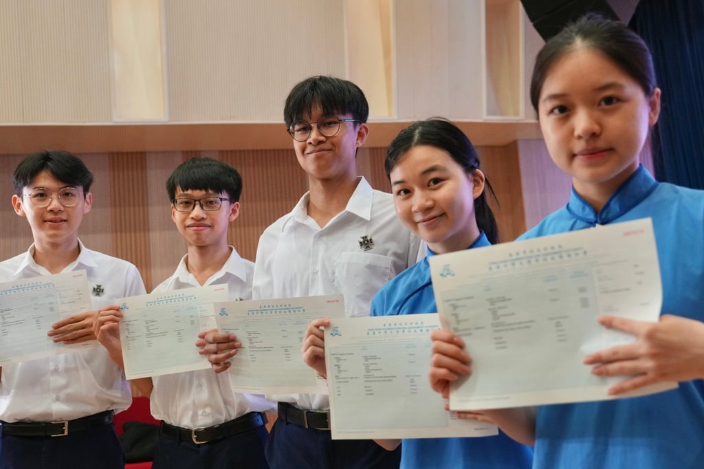 (From left) Ian Choi, Chong Yi-lam, Wong Yik-ka, Launn Ma and Chan Hoi-yin pose at St Paul’s Co-educational College. Photo: Karma Lo