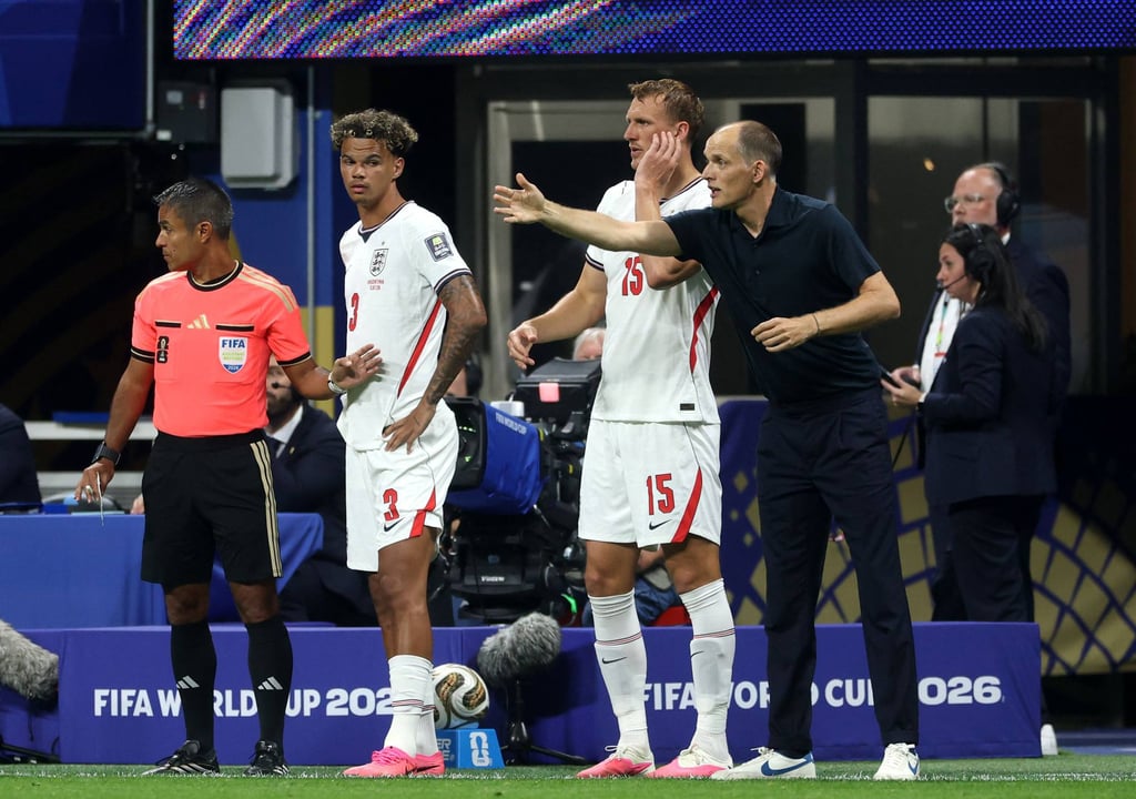 England boss Thomas Tuchel (right) gets ready to send on Nico O’Reilly (left) and Dan Burn in the closing stages of the game. Photo: Getty Images England boss Thomas Tuchel (right) gets ready to send on Nico O’Reilly (left) and Dan Burn in the closing stages of the game. Photo: Getty Images