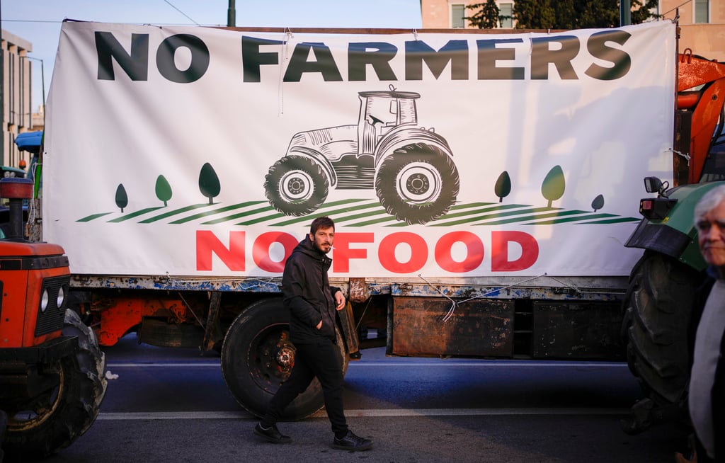 Greek farmers protest in front of parliament in Athens to demand financial help from the government as cost of living spikes on February 20, 2024. Photo: AP Greek farmers protest in front of parliament in Athens to demand financial help from the government as cost of living spikes on February 20, 2024. Photo: AP