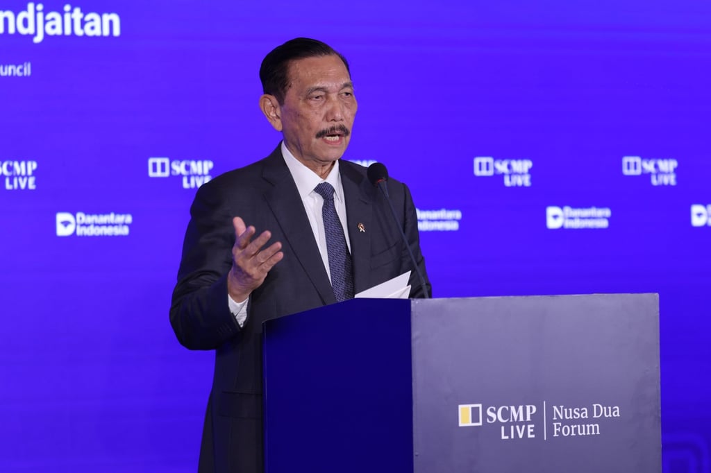 Luhut Pandjaitan, chairman of Indonesia’s National Economic Council, speaks at the Nusa Dua Forum in Bali on Friday. Photo: Nora Tam