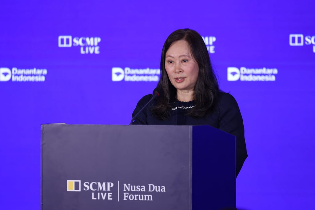 SCMP publisher Tammy Tam delivers welcome remarks at the Nusa Dua Forum in Bali on Friday. Photo: Nora Tam SCMP publisher Tammy Tam delivers welcome remarks at the Nusa Dua Forum in Bali on Friday. Photo: Nora Tam