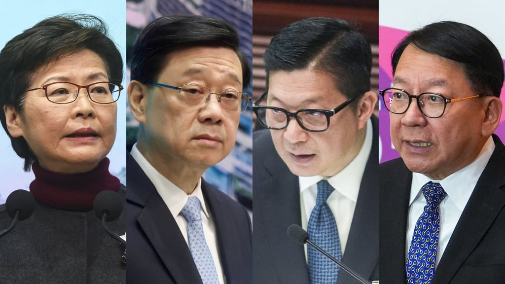 (From left) Carrie Lam, John Lee, Chris Tang and Chief Secretary Eric Chan still face sanctions. Photo: SCMP
