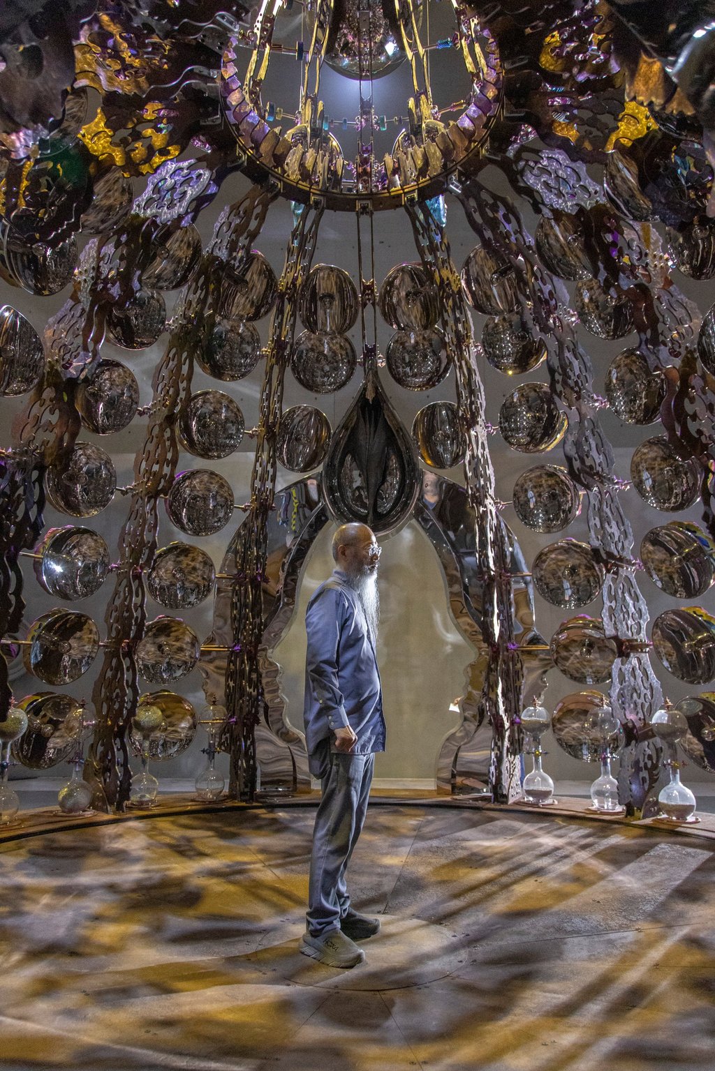 Wallace Chan stands inside the Growth sculpture, which is part of the “Vessels of Other Worlds” exhibition at the Long Museum in Shanghai. Photo: Handout Wallace Chan stands inside the Growth sculpture, which is part of the “Vessels of Other Worlds” exhibition at the Long Museum in Shanghai. Photo: Handout