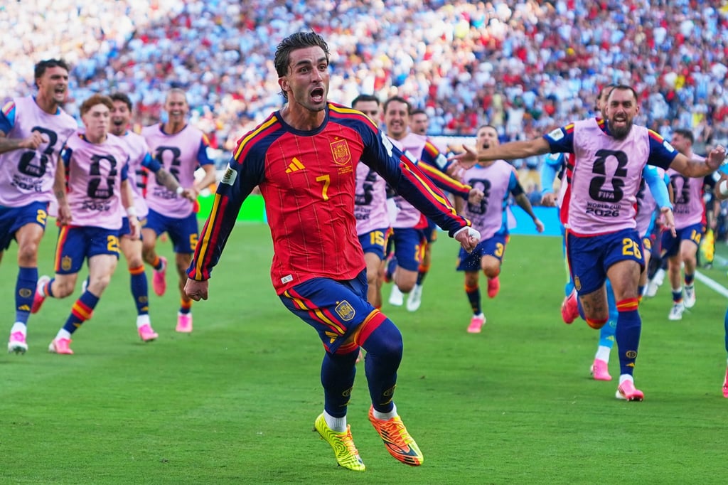 Spain’s Ferran Torres (centre) celebrates scoring the team’s first goal during the World Cup final match between Spain and Argentina on July 19. Photo: AP Spain’s Ferran Torres (centre) celebrates scoring the team’s first goal during the World Cup final match between Spain and Argentina on July 19. Photo: AP
