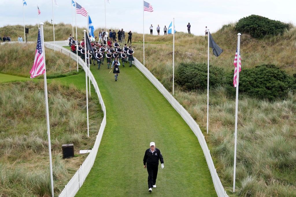Trump at the opening ceremony for Trump International Golf Links near Aberdeen, Scotland in July 2025. Photo: AP