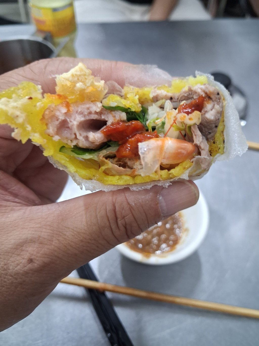 A wrapped banh xeo at Banh Xeo Ba Duong. Photo: Andrew Sun A wrapped banh xeo at Banh Xeo Ba Duong. Photo: Andrew Sun