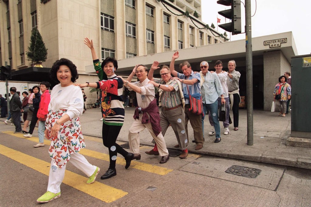 Chen (third from left) joins in a promotion of the Community Chest’s Dress-Down Day in 1993. Photo: SCMP Archives