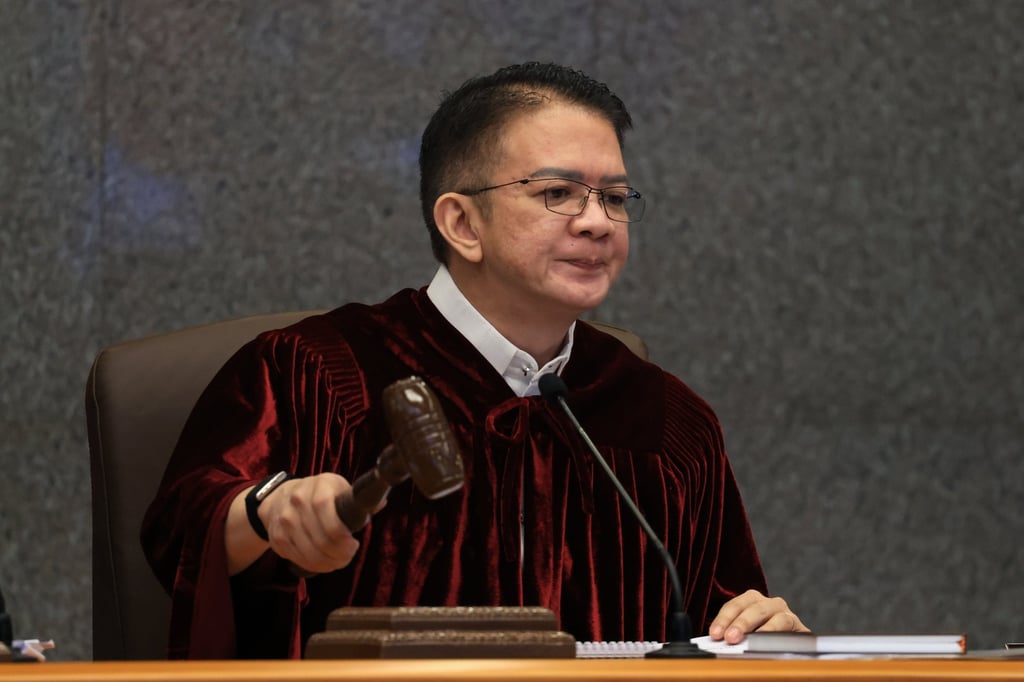 Presiding Officer Senator Francis Escudero bangs the gavel during the impeachment trial of Philippine Vice-President Sara Duterte at the Senate on Monday. Photo: EPA Presiding Officer Senator Francis Escudero bangs the gavel during the impeachment trial of Philippine Vice-President Sara Duterte at the Senate on Monday. Photo: EPA