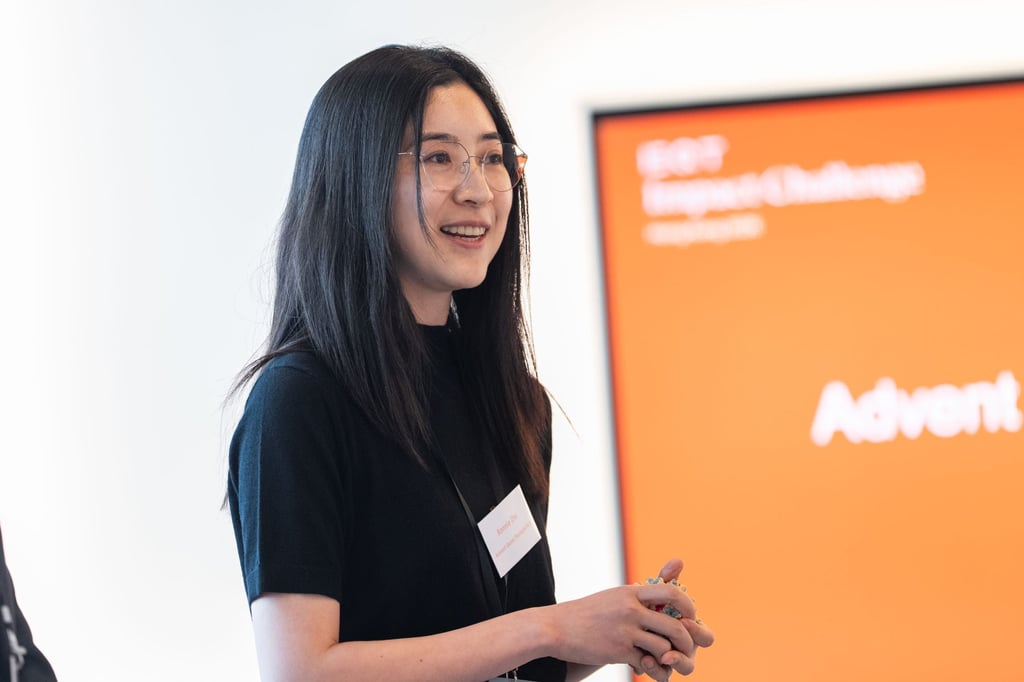 Bonnie Zhu, founder of Advent Gene Therapeutics, outlines the biotech company’s business potential during the EQT Impact Challenge 2026’s Jury Day. Bonnie Zhu, founder of Advent Gene Therapeutics, outlines the biotech company’s business potential during the EQT Impact Challenge 2026’s Jury Day.
